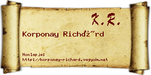 Korponay Richárd névjegykártya
